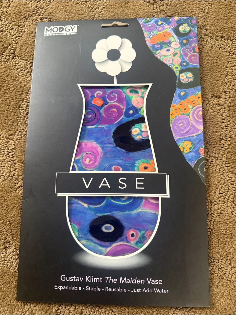 Gustav Klimt 'The Maiden' Decorative Vase - Blue & Purple
